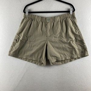 Columbia Hiking Shorts Women XL Beige Cargo Nylon Zip Pockets Snap Button Casual